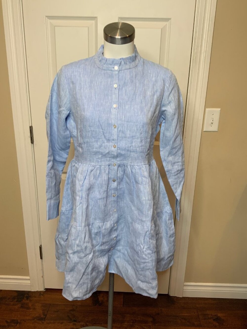 Alice Walk Blue Linen Tiered Shirt Dress, Size S, NWT! $275 - Picture 3 of 9